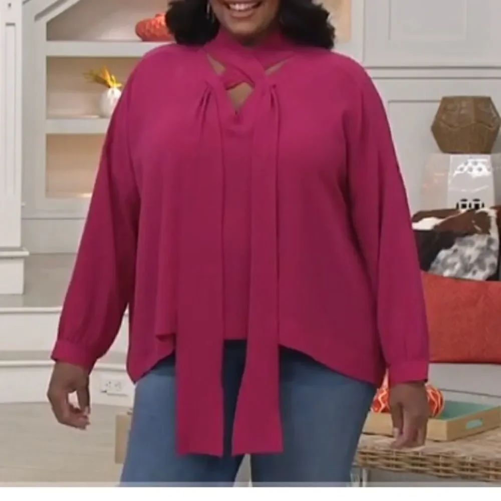 Laurie Felt Criss Cross Scarf Sleeve Blouse